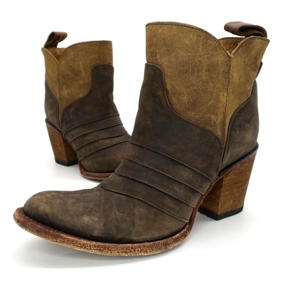 Corral Shoes - Corral Distressed Ankle Boots Circle G Western Chocolate Tumbled Leather 8.5M